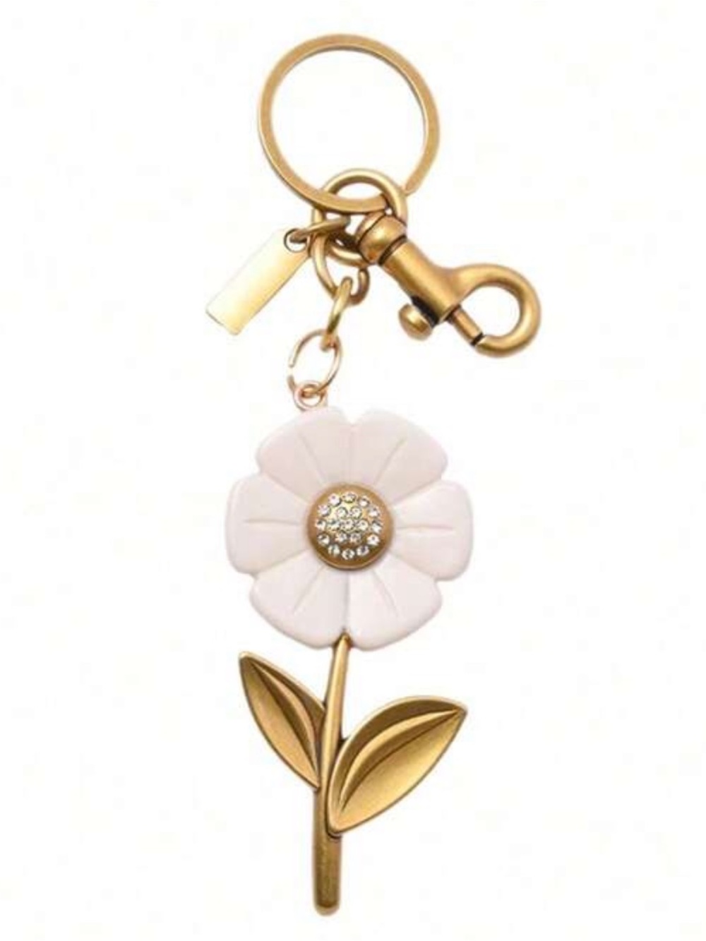 Elegant Enamel White Floral Keychain/Bag Charm/Accessory